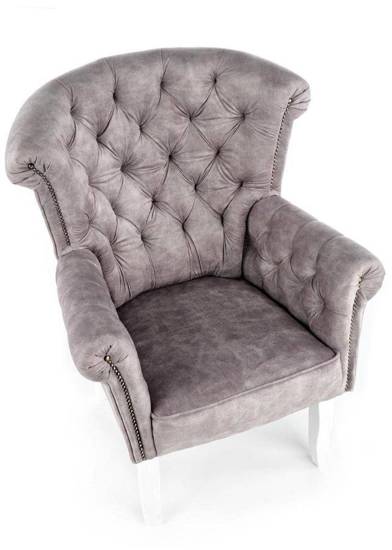 ITALO fotel wypoczynkowy z szarej welurowej tkaniny na nogach z litego drewna, wys. 97 cm