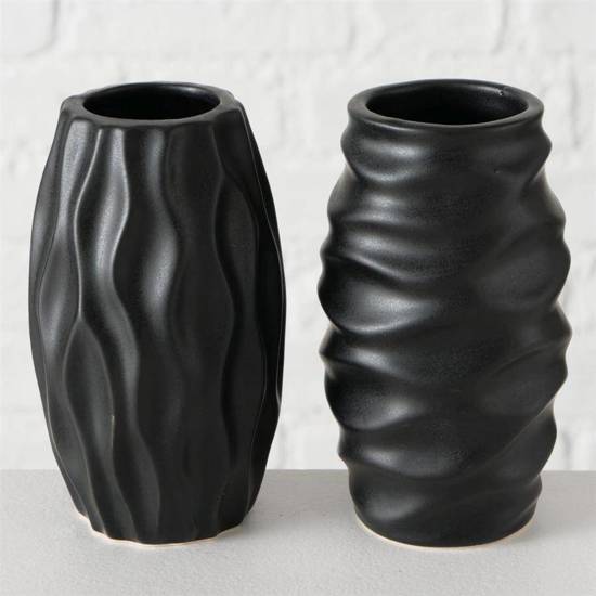 JANINA czarny wazon z kamionki w stylu nowoczesnym, wys. 12 cm