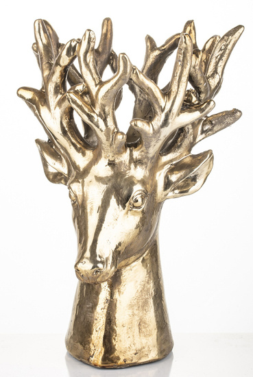 JELEŃ osłonka dekoracyjna głowa jelenia złota, 31x22x20 cm