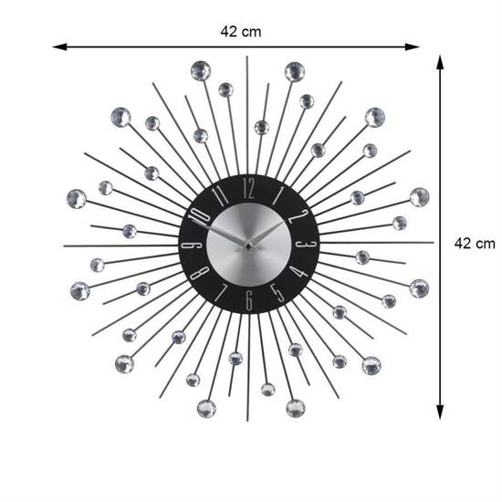 KASET zegar ścienny z kryształkami w stylu glamour, Ø 42 cm