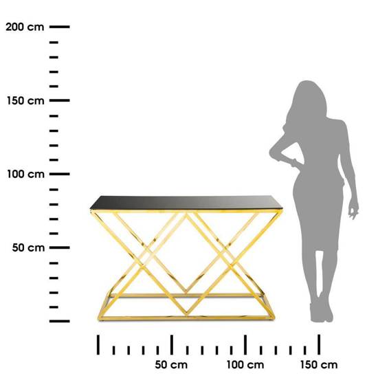 KELLY konsola ze stali nierdzewnej złota z czarnym blatem ze szkła hartowanego, 120x40x78 cm