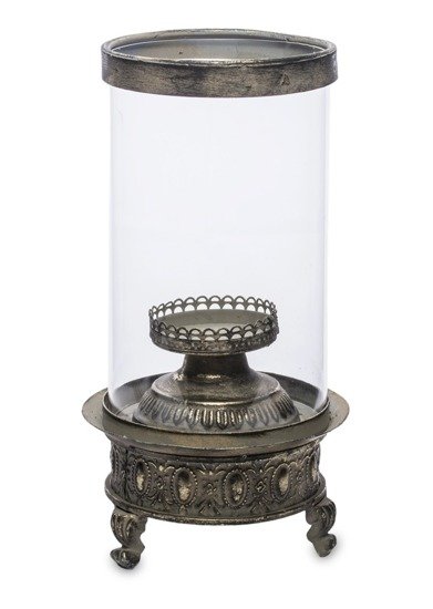 KIRA lampion metalowy na ozdobnych nóżkach ze szklanym kloszem, wys. 35 cm