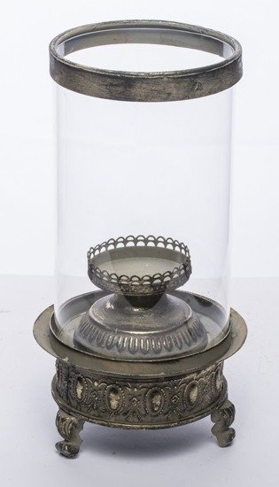 KIRA lampion metalowy na ozdobnych nóżkach ze szklanym kloszem, wys. 35 cm
