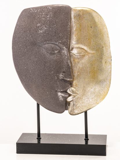 KISS figurka dwie twarze czarno-złote na podstawie, wys. 34 cm 