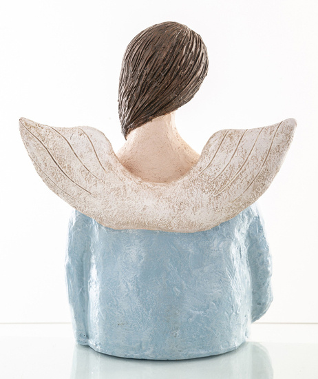 KOBIETA ANIOŁ figurka popiersie kobiety ze skrzydłami i gołębiem, wys. 23 cm