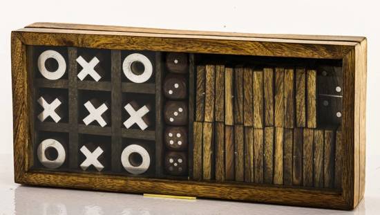 KÓŁKO I KRZYŻYK + DOMINO - gry w dekoracyjnym drewnianym pudełku, 4x23x11 cm