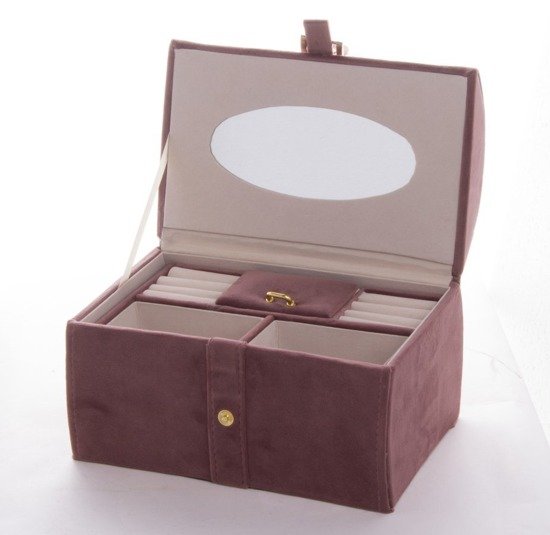KUFEREK różowa welurowa szkatułka na biżuterię z lusterkiem, 14x21x16 cm