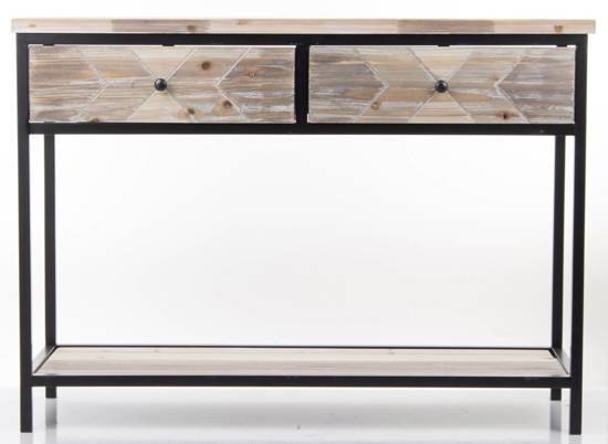 KVELD konsola drewniana z szufladami na czarnym, metalowym stelażu, 71x98x35 cm