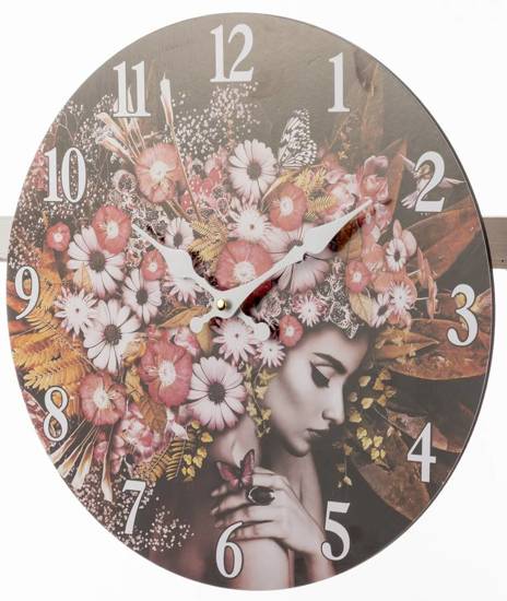 KWIATY WE WŁOSACH zegar z twarzą kobiety i kwiatami na tarczy, Ø 34 cm