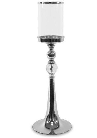LALO świecznik srebrny z kloszem i kryształową kulą na stojaku, wys. 52 cm