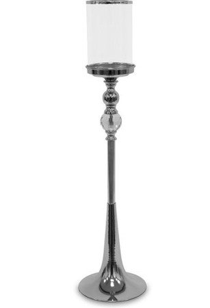LALO świecznik srebrny z kloszem i kryształową kulą na stojaku, wys. 67 cm