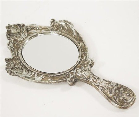 LARISSA srebrne lusterko z rączką postarzane, 26x13 cm