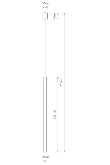 LASSE lampa wisząca wąska miedziana podłużna tuba, wys.100 cm