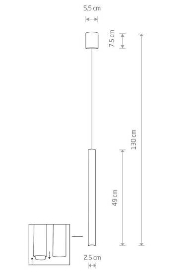 LASSE lampa wisząca wąska złota podłużna tuba na czarnym mocowaniu, wys. 49 cm