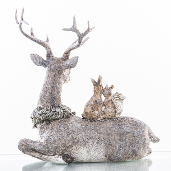 LEŚNE ZWIERZĘTA figurka dwa jelenie z wiewiórką i zającem, wys. 18 cm