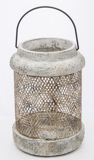 LIGIA lampion cementowy postarzany vintage z ażurowym wzorem, wys. 30-40 cm