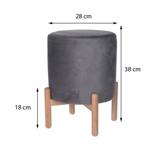 LIRO szary puf siedzisko stołek na drewnianych nogach, wys. 38 cm