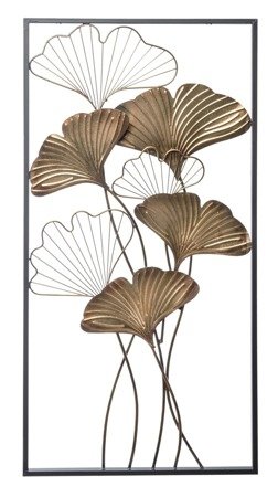 LIŚCIE MIŁORZĘBU dekoracja ścienna metalowe srebrne liście w ramie, 100x50 cm
