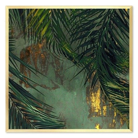 LIŚCIE PALMY I ZŁOTO II obraz w złotej ramie, 63x63 cm