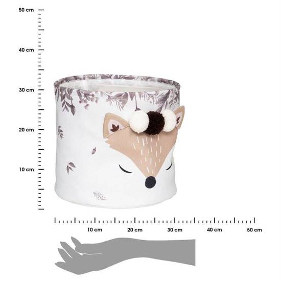 LISEK komplety okrągłych koszy na zabawki z lisem i pomponami, wys. 30/22 cm