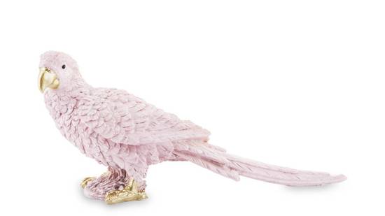 LORO figurka papuga różowa ze złotymi zdobieniami, dł. 30 cm