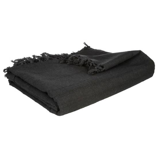 LYSANDRE narzuta na łóżko czarna zdobiona frędzlami, 160x220 cm