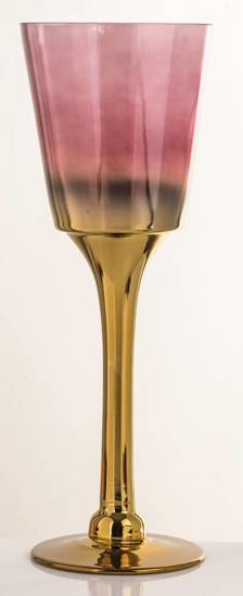 MALIBU świecznik szklany różowo-fioletowe ombre na złotej stópce, wys. 40 cm