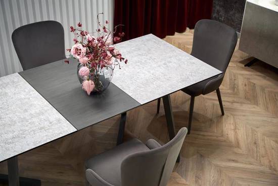 MARIANO stół rozkładany jasnopopielaty z grafitowymi nogami, wys. 160-210/90/76 cm