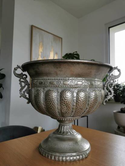 MARINA duża osłonka / wazon srebrny metalowy z uchwytami, wys. 41 cm
