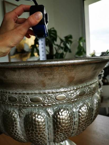 MARINA duża osłonka / wazon srebrny metalowy z uchwytami, wys. 41 cm