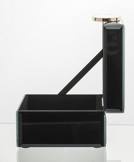 MARKO czarna szkatułka na biżuterię z ozdobnym kamieniem, 8x13x12,5 cm