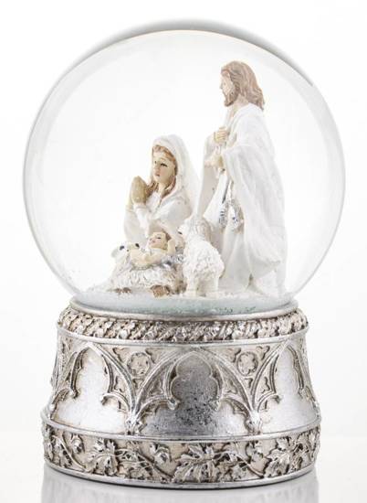 MARYJA I JEZUS PRZY DZIECIĄTKU szklana kula, wys. 17 cm