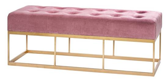 MAY ławka z różowym pikowanym siedziskiem na złotej nodze, wys. 49 cm