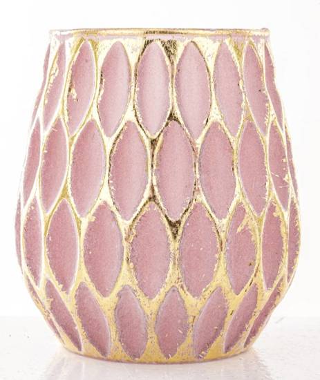 MILLY świecznik różowy ze złotym zdobieniem, wys. 14 cm