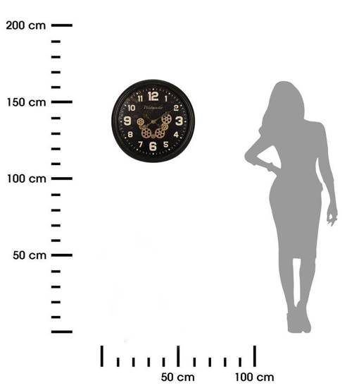 MINISTER zegar ścienny czarny z ruchomym mechanizmem kół / ruchome zębatki, Ø 57 cm