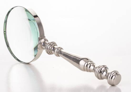 MINO lupa srebrna metalowa z ozdobną rączką, wys. 28 cm