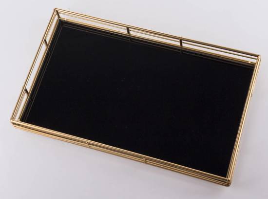 MOA taca dekoracyjna prostokątna metalowa złota z czarnym blatem, 5x40x24 cm