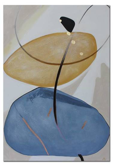 MODERN FLOW VI abstrakcja pomarańczowo/złoto-niebieska obraz ręcznie malowany, 60x90 cm