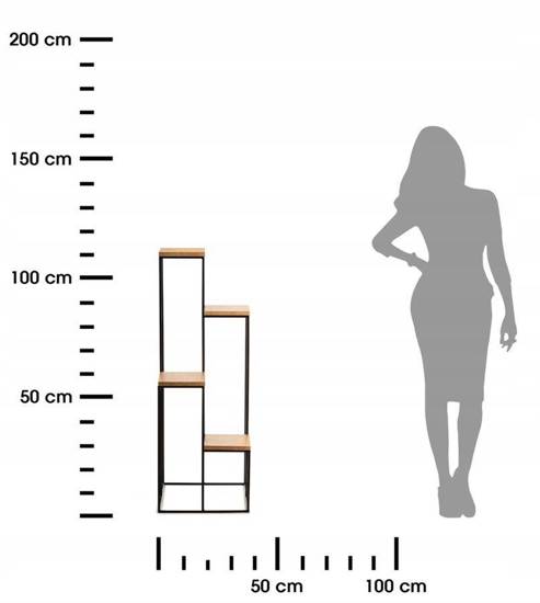 MODERNA kwietnik stojący czarny z czterema półkami w kolorze dębowym, wys. 110 cm