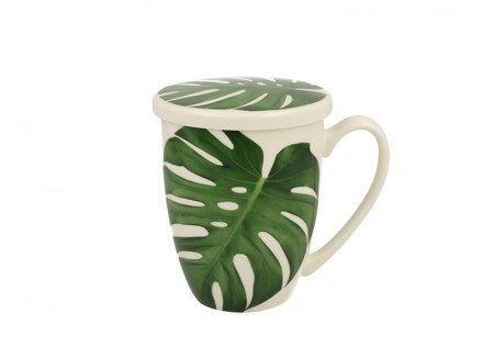 MONSTERA ZIELONA kubek z zaparzaczem 420 ml w ozdobnym pudełku, 11,4x8,4x8,4 cm