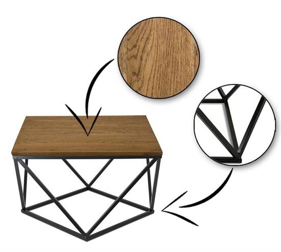 NADIA stolik kawowy z naturalnego drewna i metalu, 60x60 cm