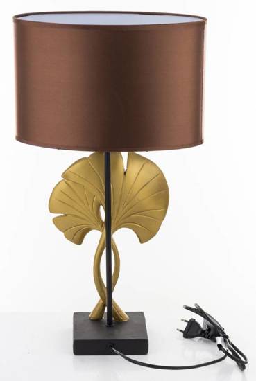 NATALIS lampa na dekoracyjnej nodze z czarną podstawą i złotymi liśćmi miłorzębu, wys. 53 cm