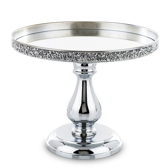 NIKELIA dekoracyjna patera srebrna ze zdobieniem w formie kryształków, wys. 21 cm, Ø 26 cm