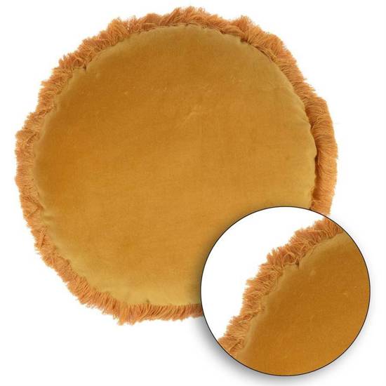 OCHRA NAP poduszka okrągła w kolorze musztardowym z frędzlami, Ø 40 cm