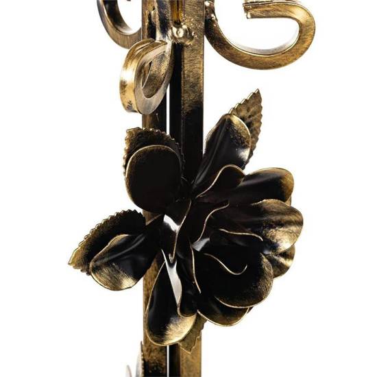 OKATIA kwietnik metalowy ozdobiony różami czarny ze złotymi przetarciami, wys. 98 cm