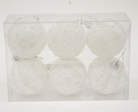 ORNAMENT bombki białe ze wzorem, komplet 6 sztuk, Ø 8 cm