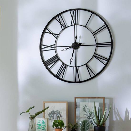 PABLO zegar ścienny metalowy z czarnym obramowaniem w stylu loft, Ø 70 cm