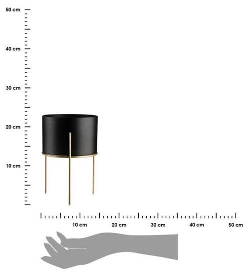 PALL kwietnik stojący czarny walec na złotych nogach, wys. 22 cm