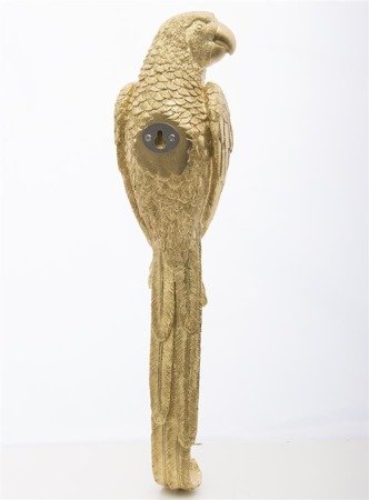 PAPUGA, UJĘCIE Z TYŁU złota figurka z hakiem, dekoracja ścienna, wys. 35 cm