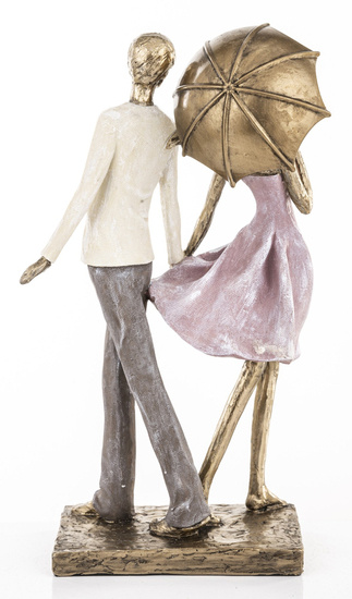 PARA Z PARASOLKĄ figurka kobieta i mężczyzna trzymający się za ręce, wys. 33 cm